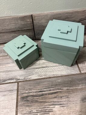 Set of Two Square Mint Green Decorative Storage Boxes